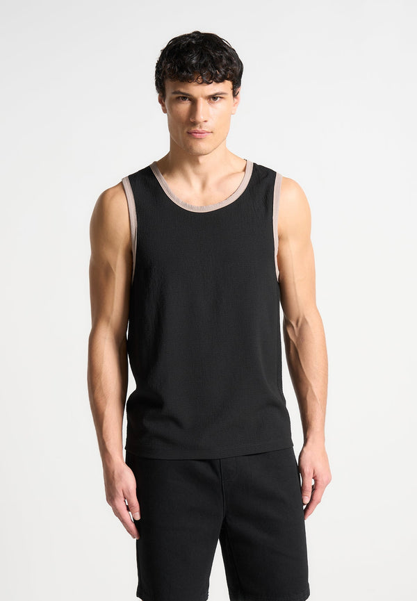 Seersucker Vest - Black/Beige