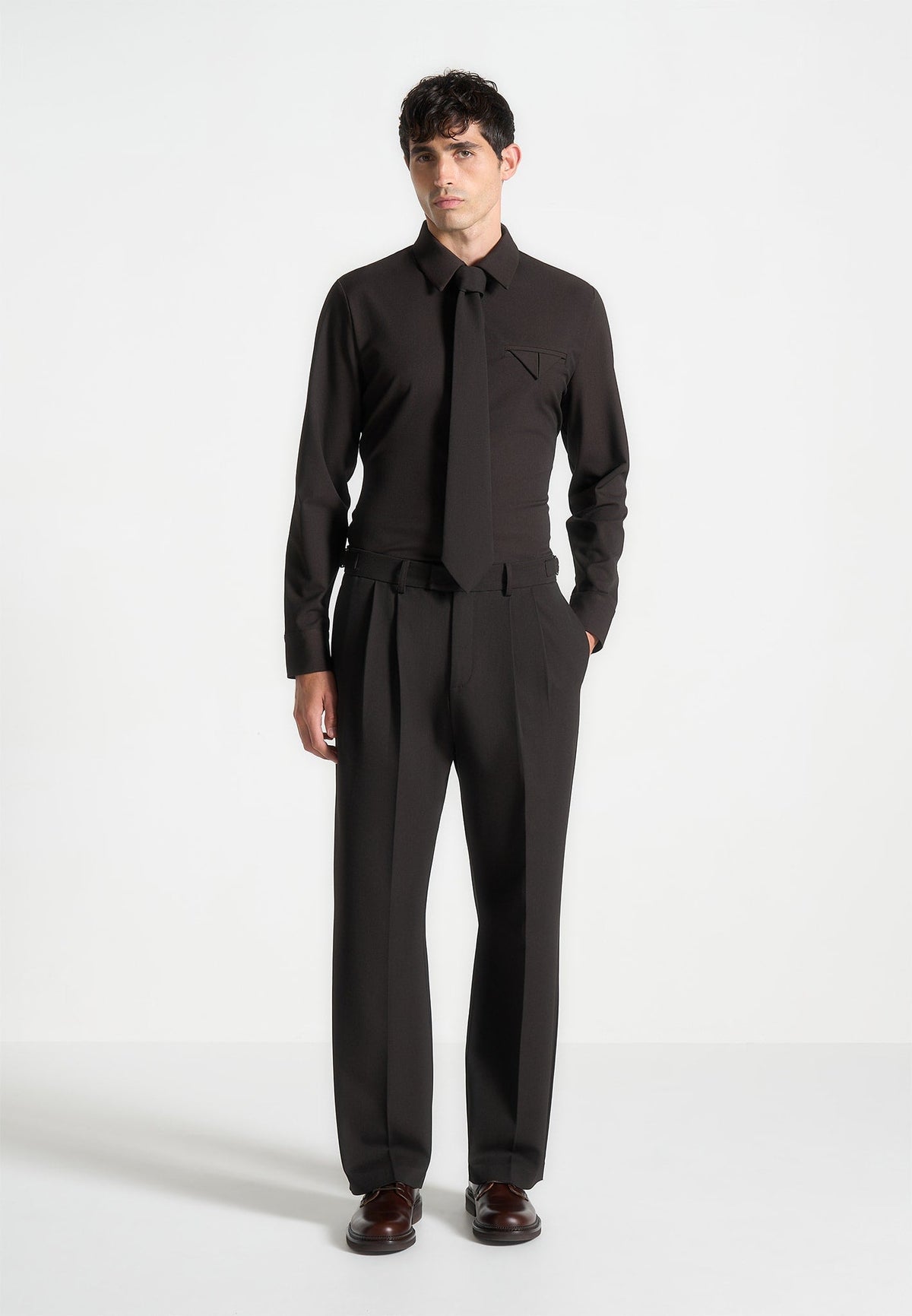 Tom - Slim Fit Tailored Stretch Dress Shirt - Brown