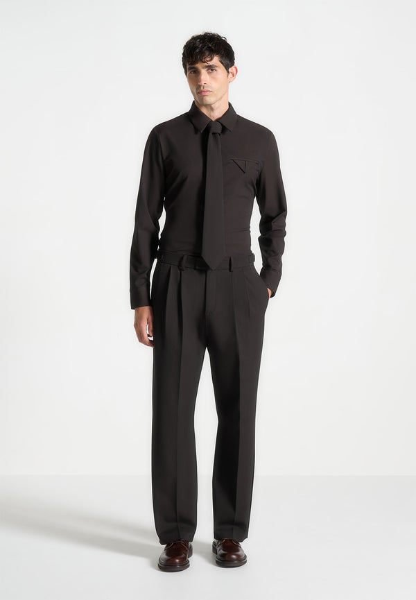 Tom - Slim Fit Tailored Stretch Dress Shirt - Brown