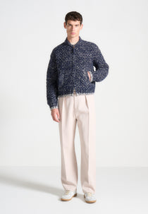 Darel - Speckled Knit Bomber Jacket - Navy