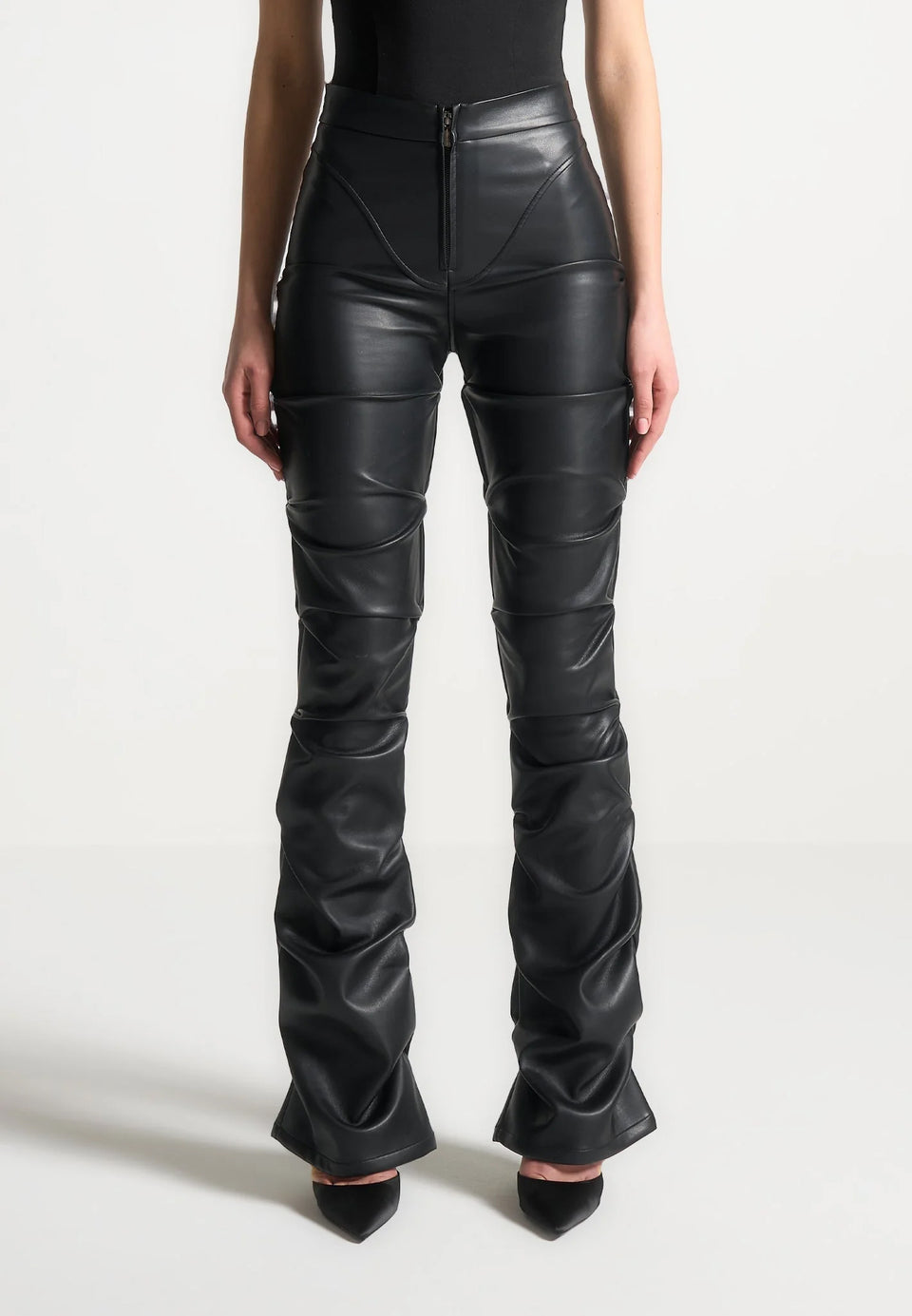 caroline-tacked-leather-fit-and-flare-trousers-black