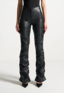 Caroline - Tacked Leather Fit & Flare Trousers - Black