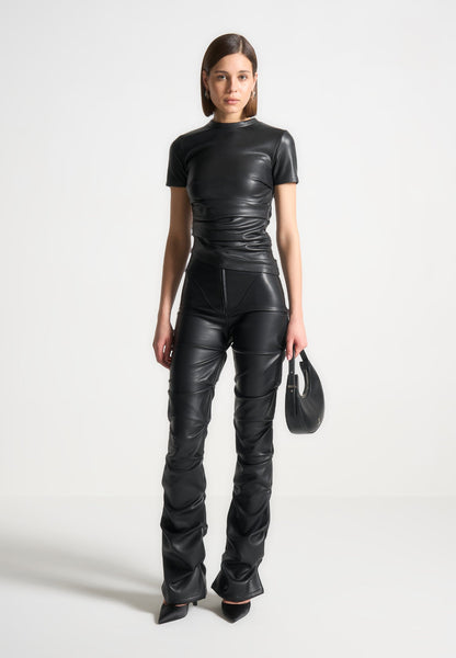 Caroline Tacked Leather Flared Trousers Black Manière De Voir