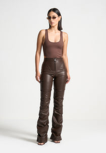 Caroline - Tacked Leather Flared Trousers - Brown