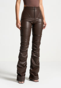 Caroline - Tacked Leather Flared Trousers - Brown