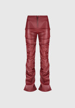 tacked-vegan-leather-flared-trousers-wine-red