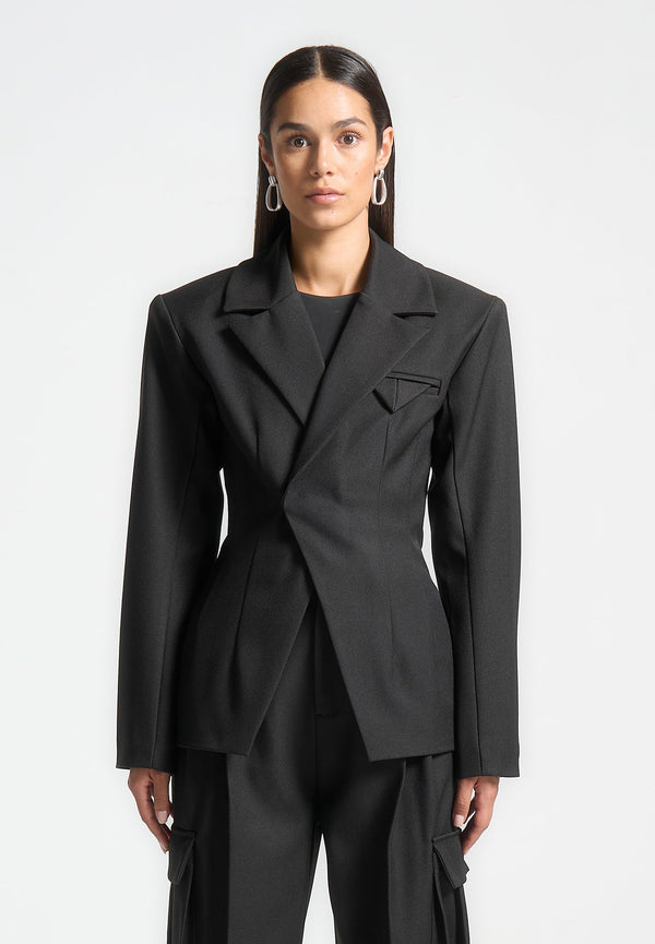Beatrice - Tailored Contour Double Breasted Blazer - Black