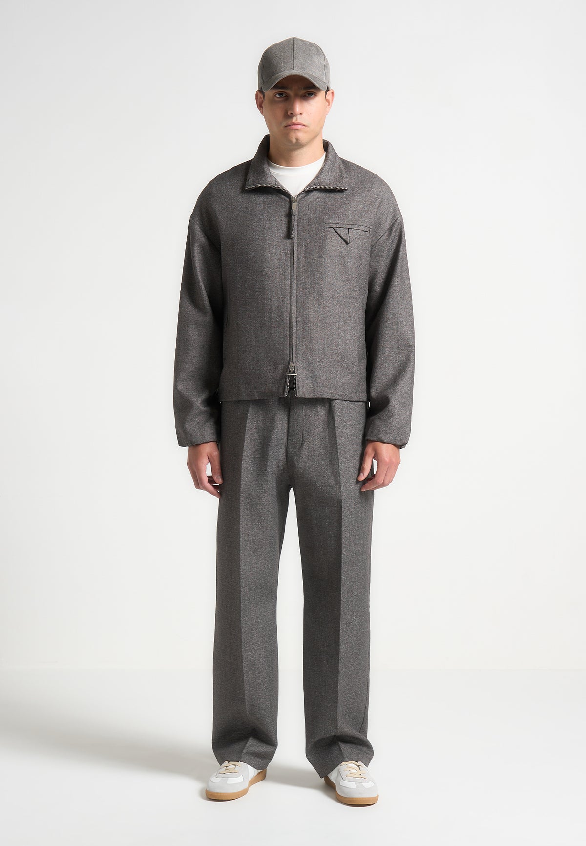 Tailored Funnel Neck Jacket - Grey