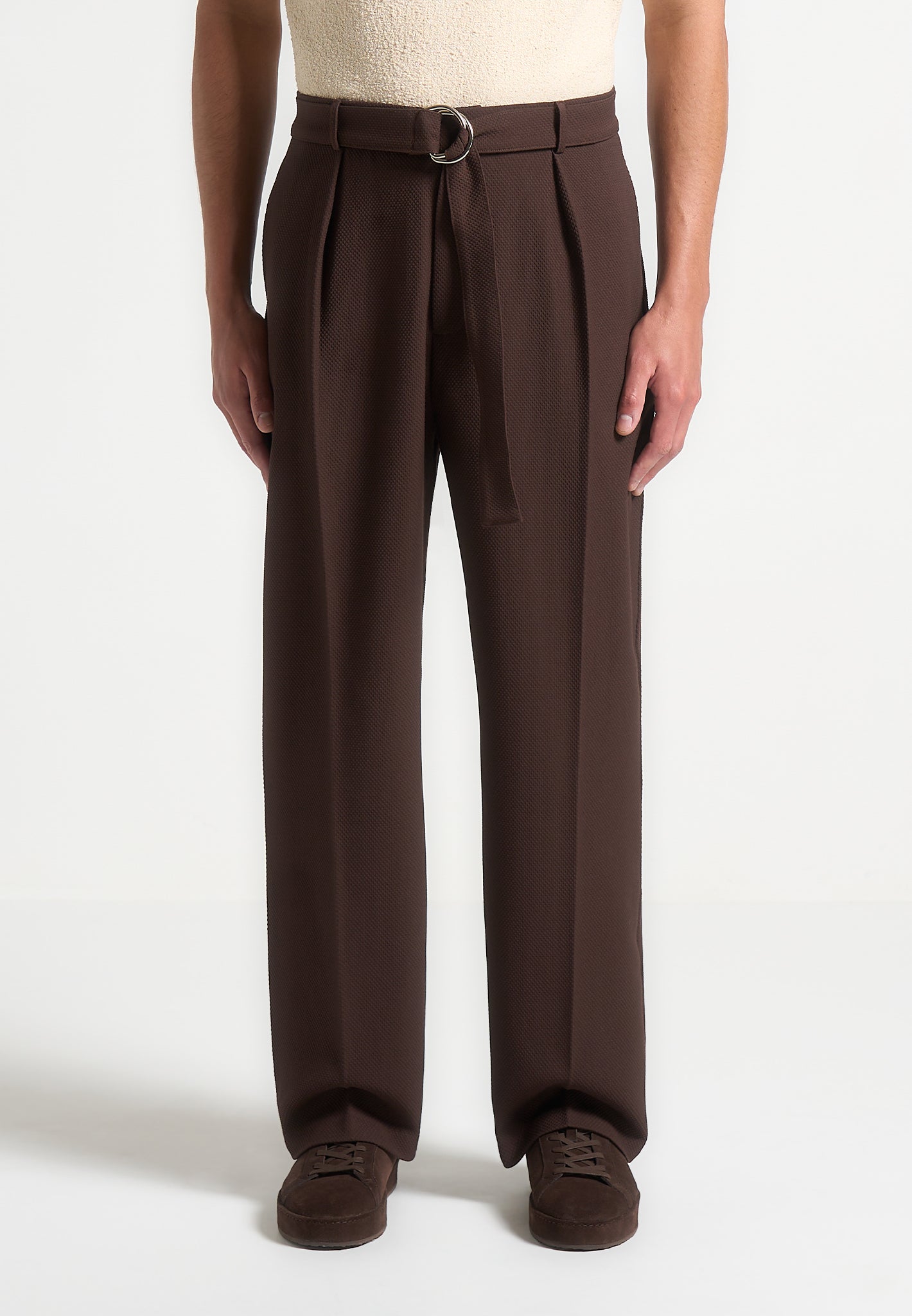 relaxed-fit-textured-belted-tailored-trousers-brown