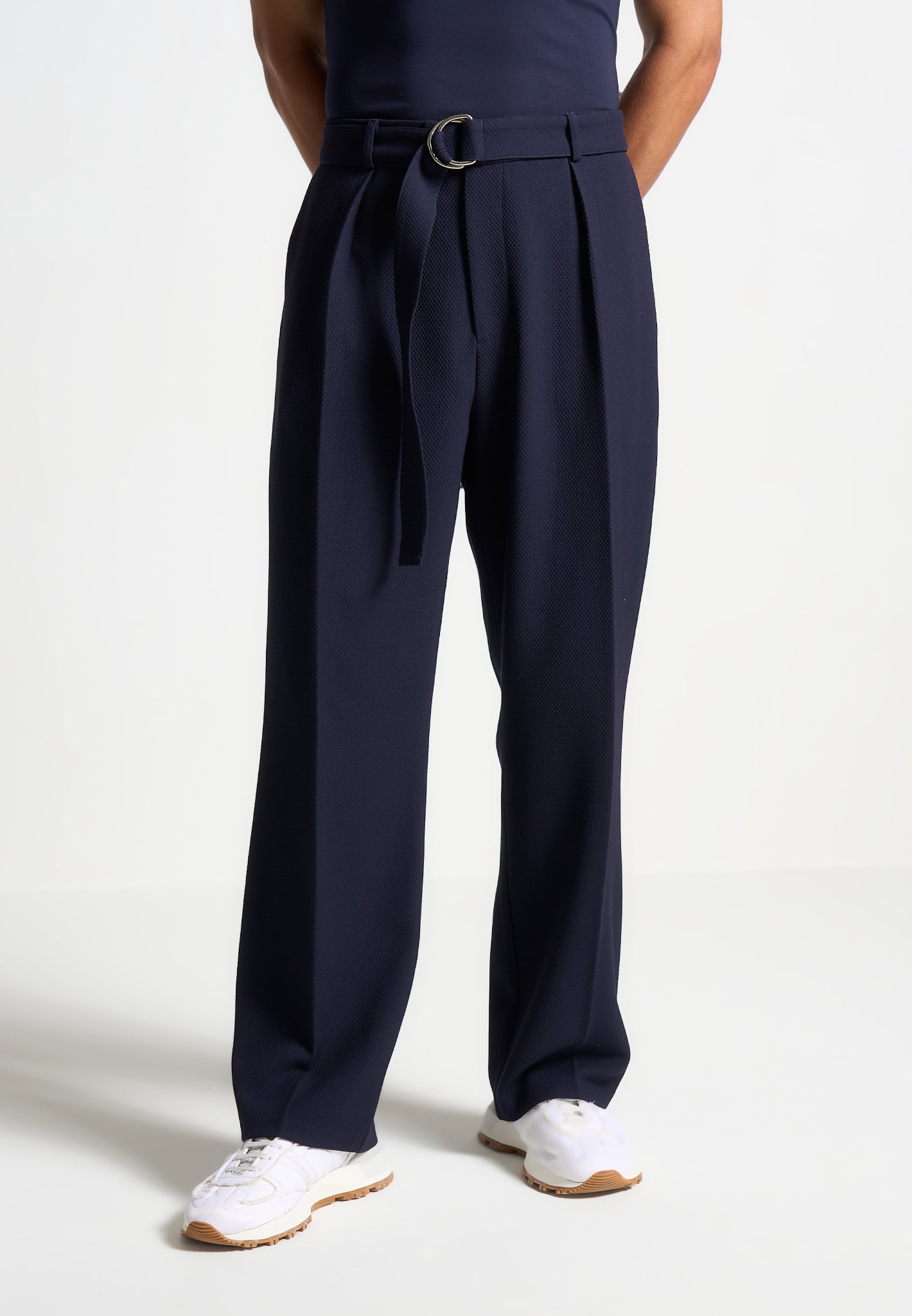 relaxed-fit-textured-belted-tailored-trousers-navy