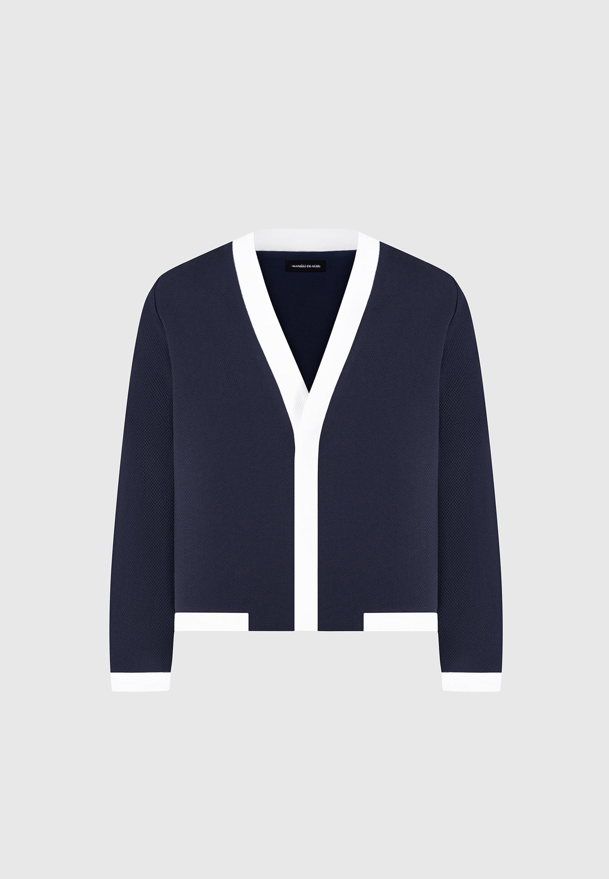 Clovis - Textured Contrast Cardigan - Navy/White