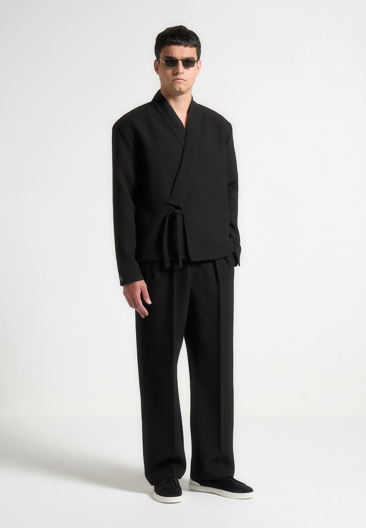 Robin - Textured Kimono Wrap Jacket - Black