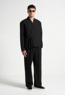 Robin - Textured Kimono Wrap Jacket - Black