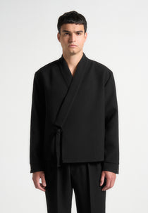 Robin - Textured Kimono Wrap Jacket - Black