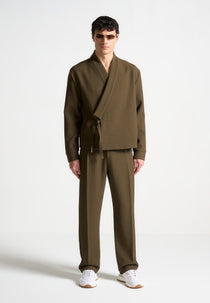 Robin - Textured Kimono Wrap Jacket - Khaki