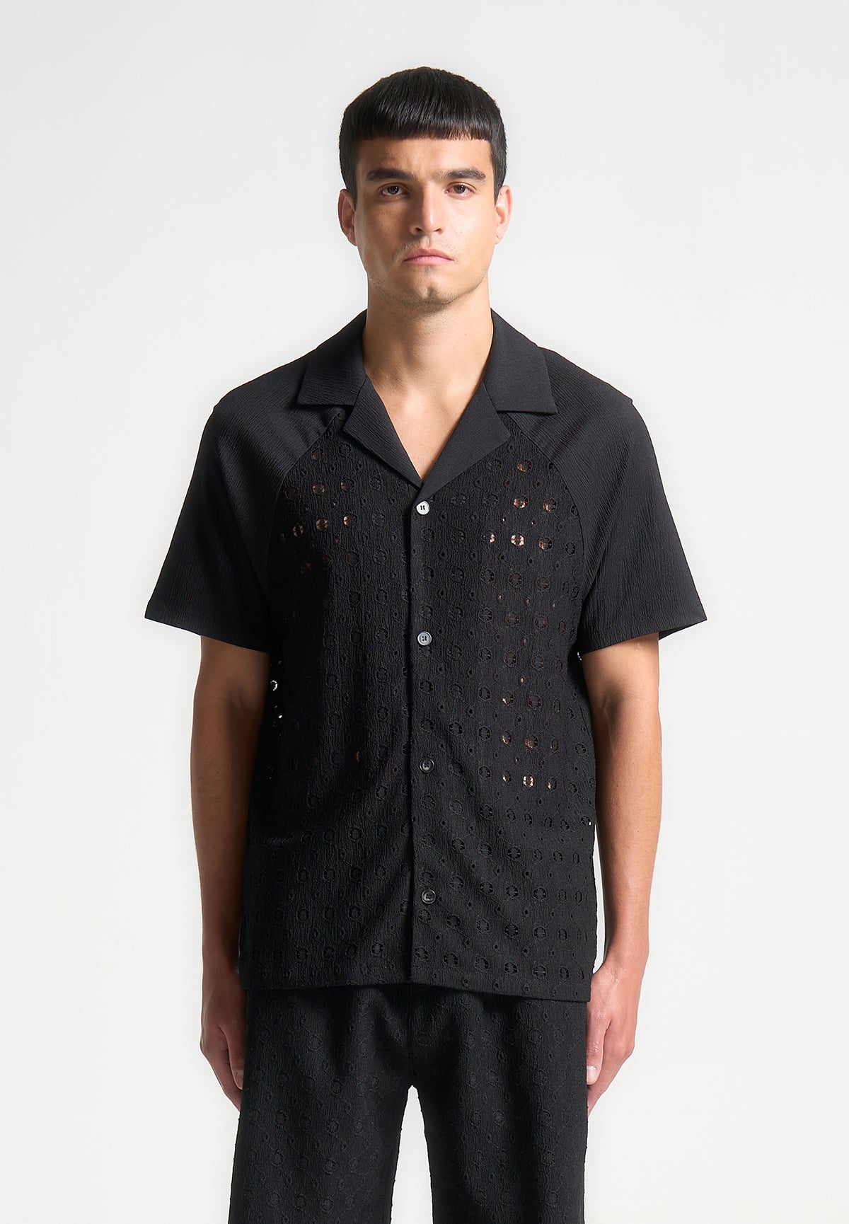 Textured Raglan Shirt - Black