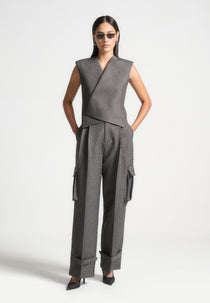 Laurence - Textured Tailored Wrap Waistcoat - Grey Marl