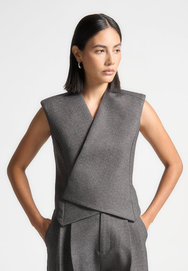 Laurence - Textured Tailored Wrap Waistcoat - Grey Marl