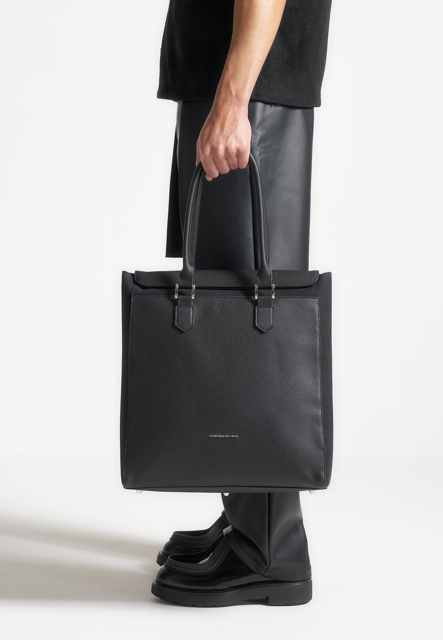 black leather tote backpack Sebastien - Tote Backpack - Black