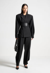 M⁠arie - Twist Sleeve Tailored Blazer with Belt - Black