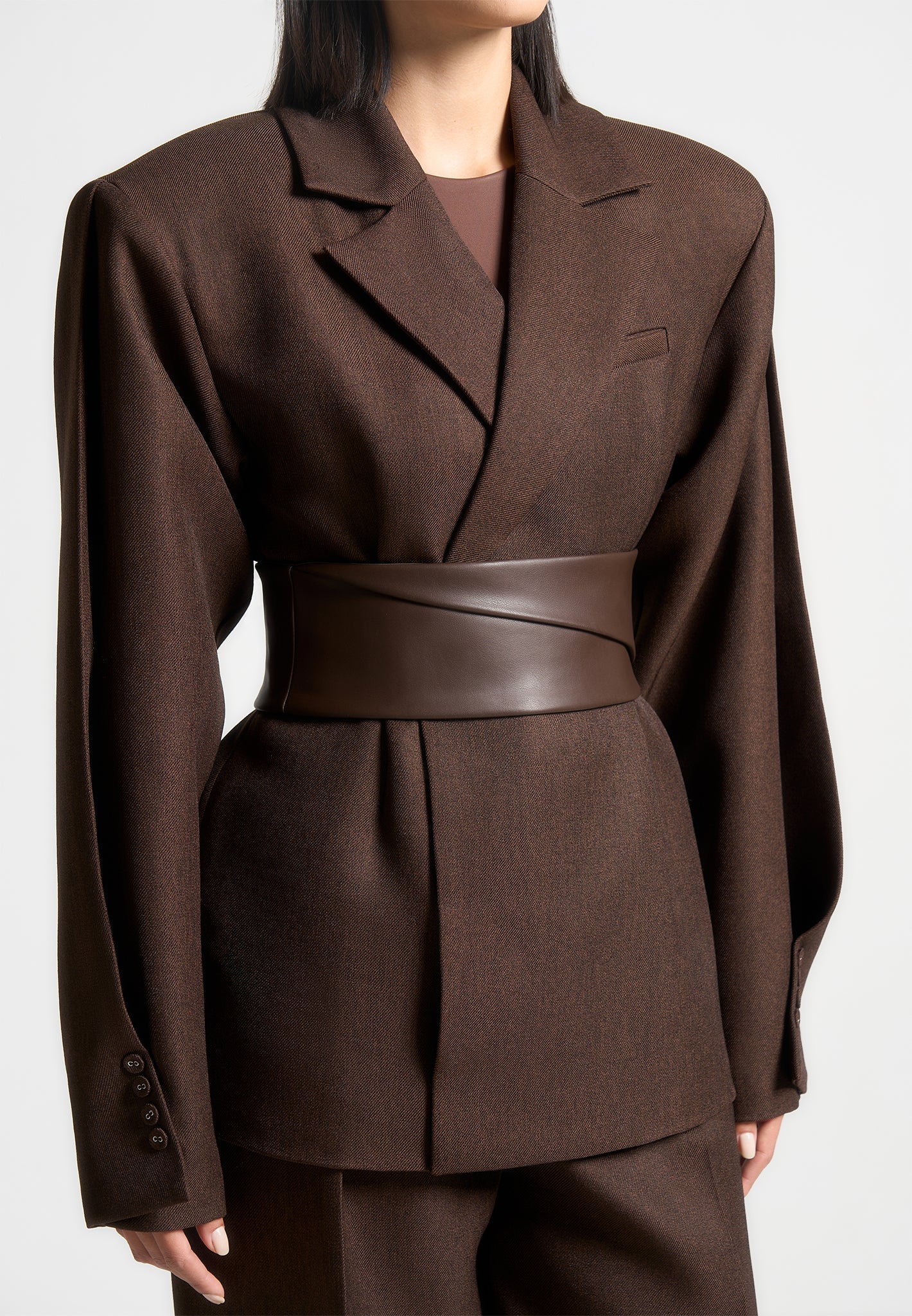 marie-twist-sleeve-tailored-blazer-with-belt-brown