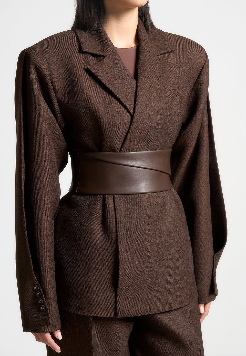 marie-twist-sleeve-tailored-blazer-with-belt-brown