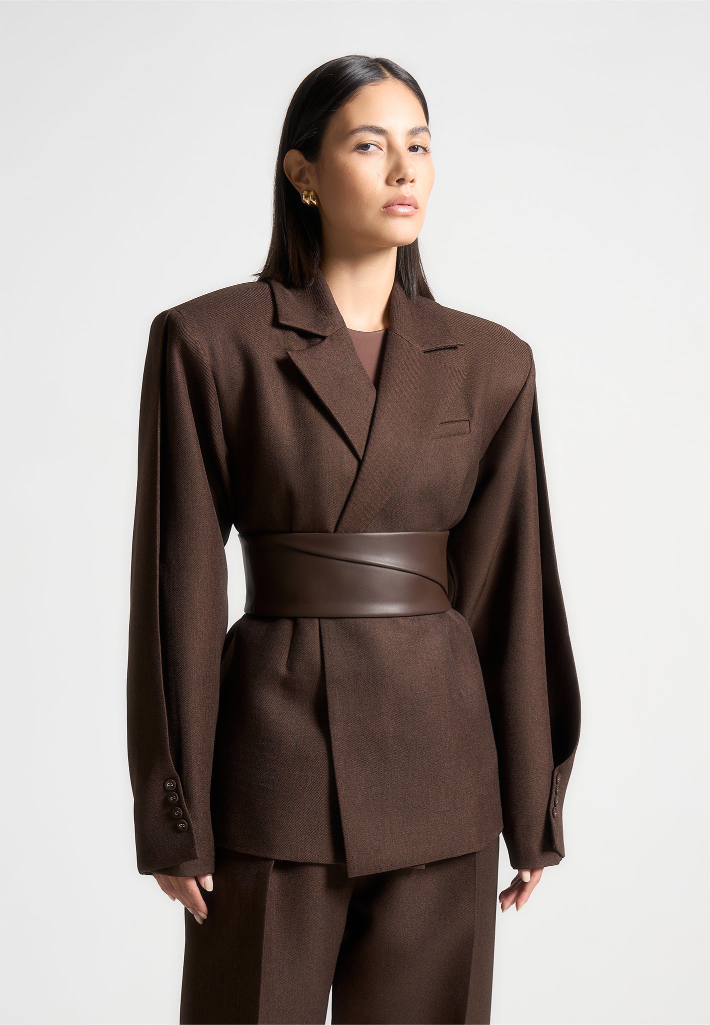 marie-twist-sleeve-tailored-blazer-with-belt-brown