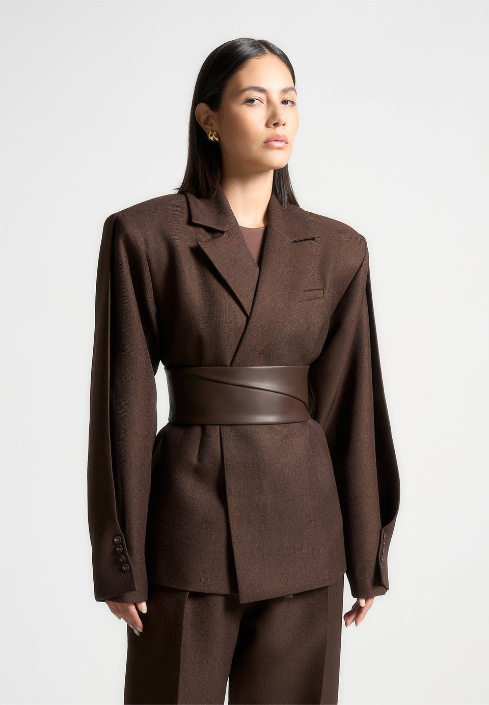 marie-twist-sleeve-tailored-blazer-with-belt-brown