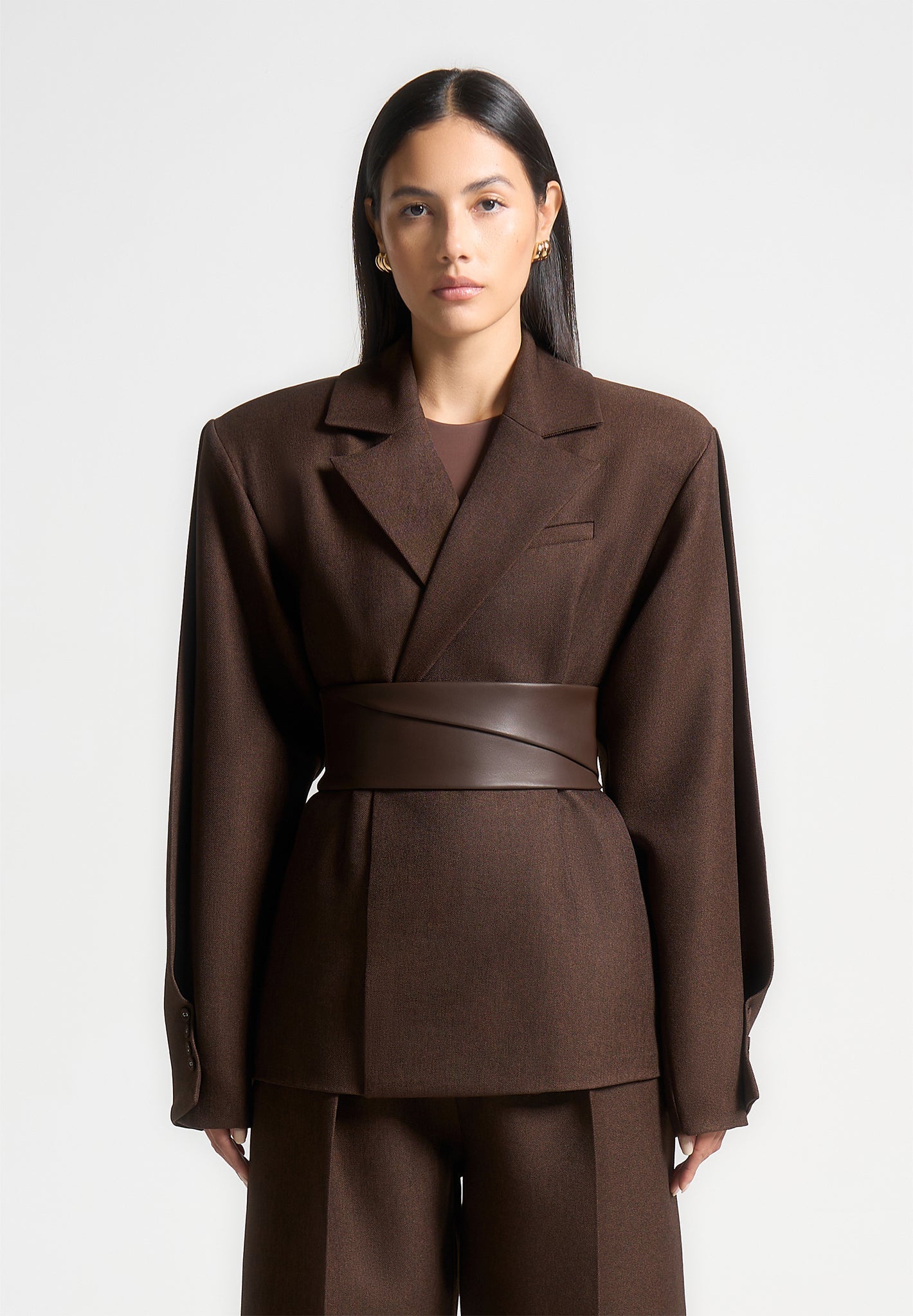 marie-twist-sleeve-tailored-blazer-with-belt-brown