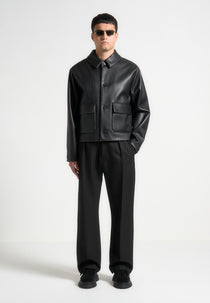 Leather Contrast Stitch Jacket Black