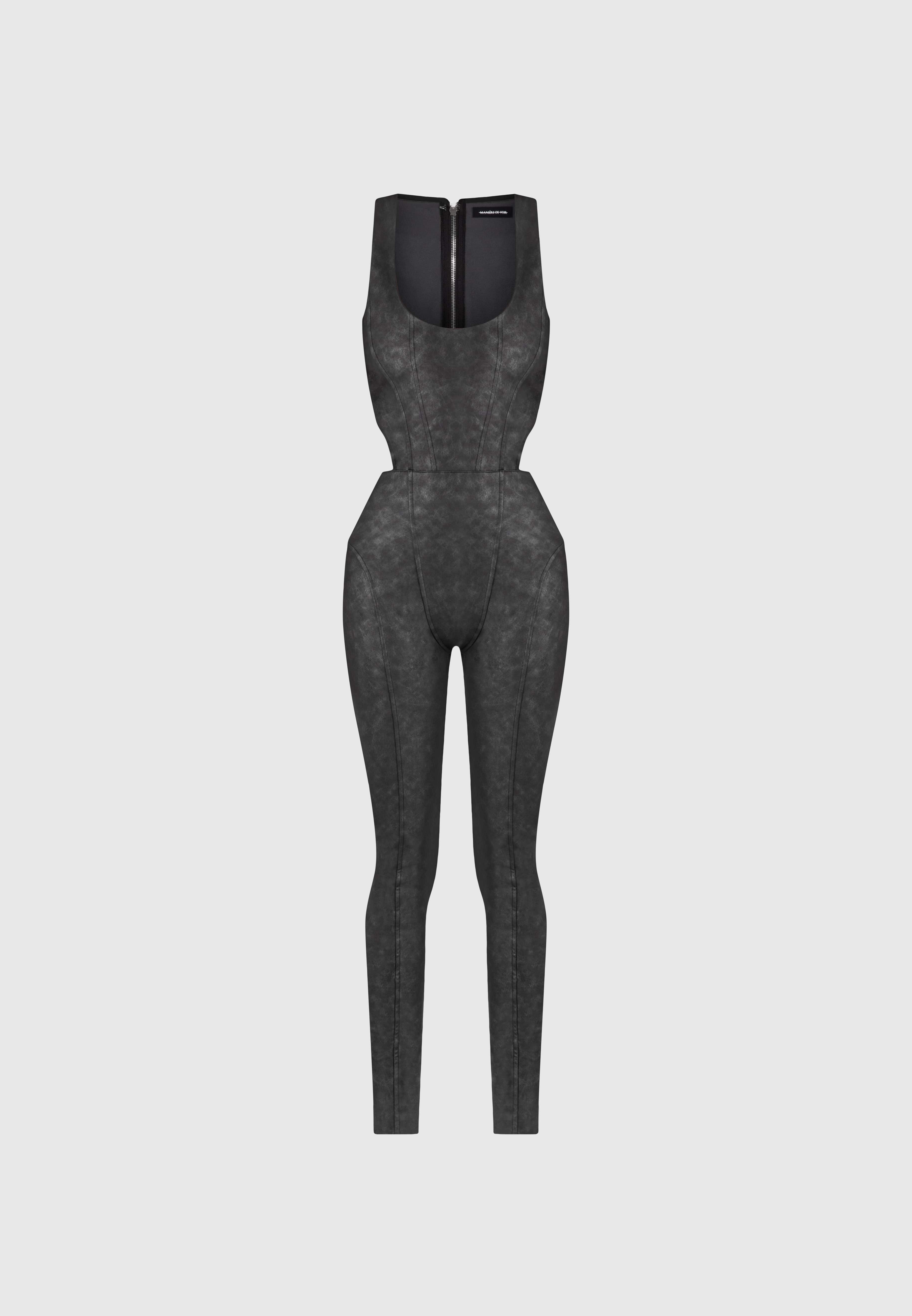 Vintage Leather Corset Jumpsuit - Black