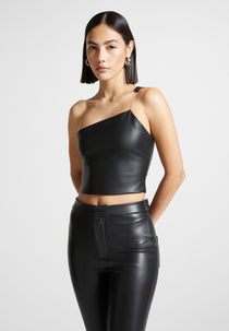 Leather Invisible Strap Top - Black
