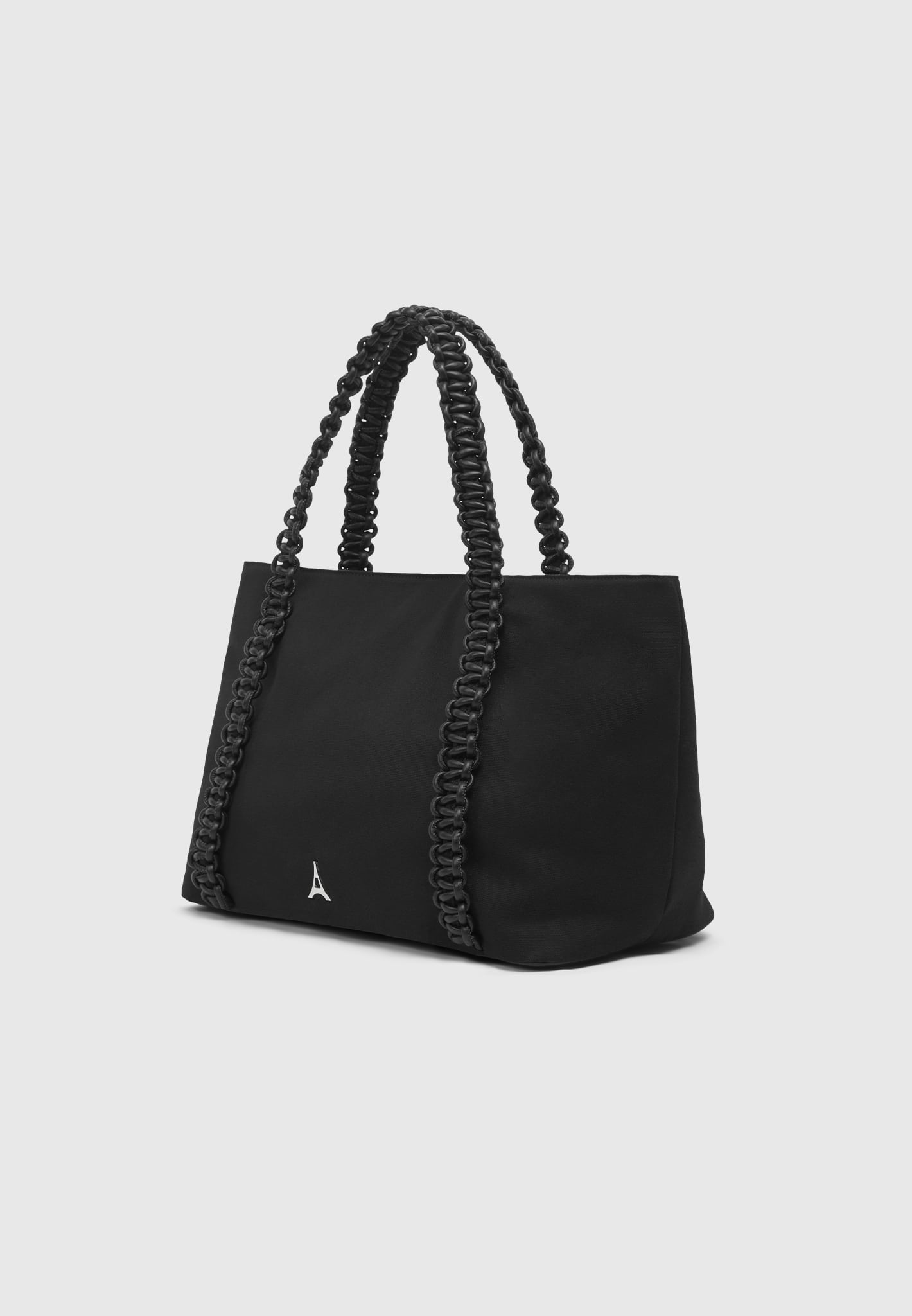 Vegan Leather Rope Strap Tote Bag - Black