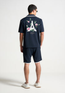 Owen - Velvet Eiffel Bowling Shirt - Navy/White