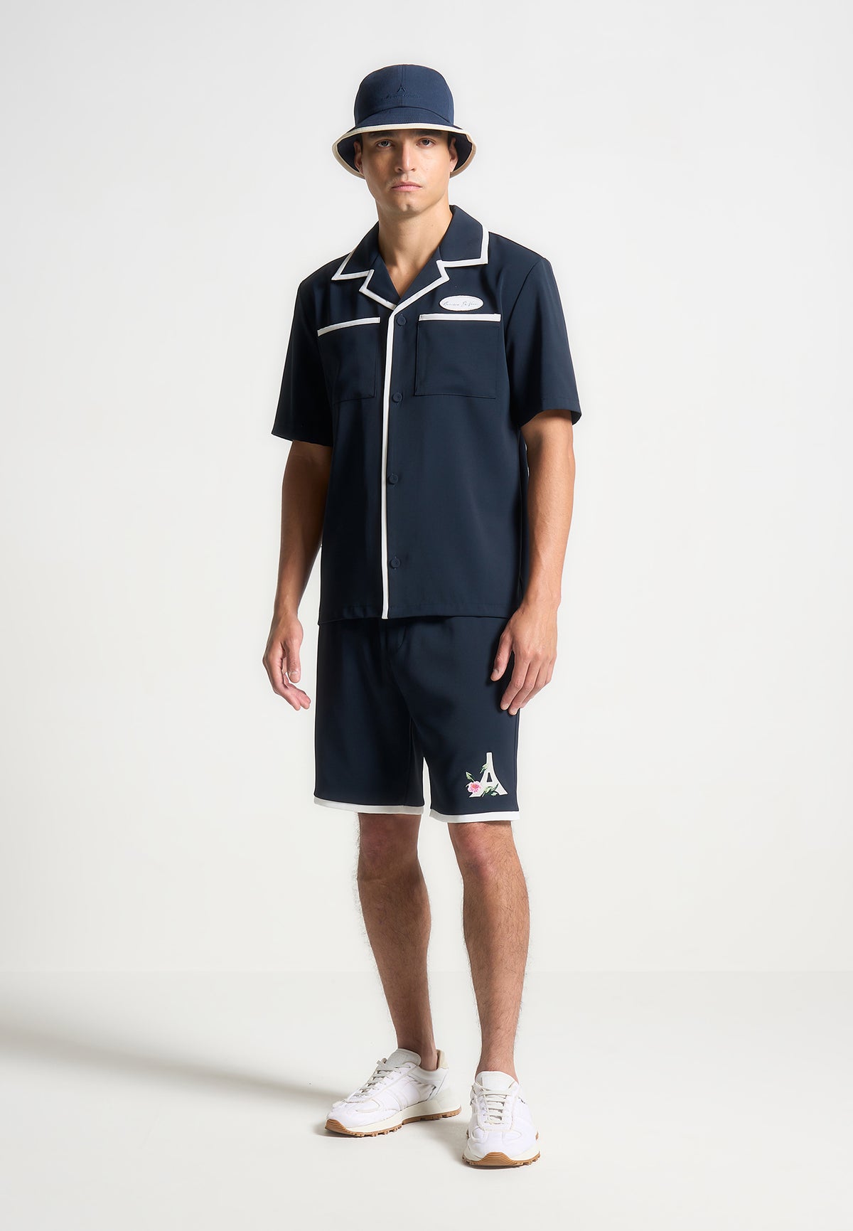 Timo - Velvet Eiffel Shorts  - Navy/White