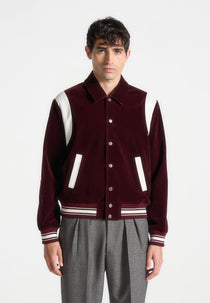 Nico - Velvet & Satin Varsity Jacket - Wine Red