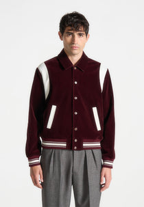 Nico - Velvet & Satin Varsity Jacket - Wine Red