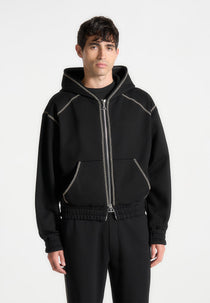 Ivan - Whipstitch Raglan Effect Zip Hoodie - Black