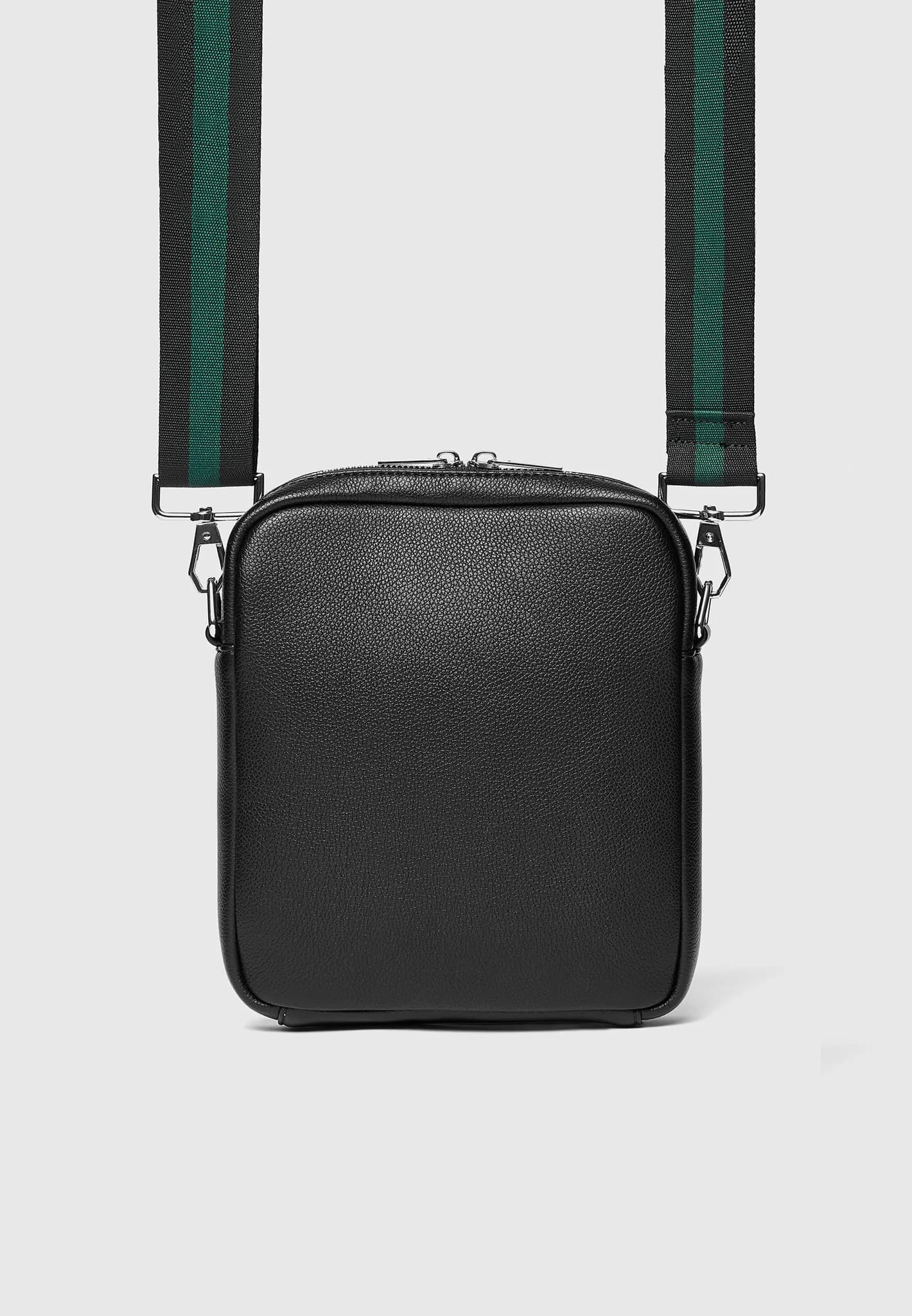 Black Cross-Body Bag With Signature Stripe Panel