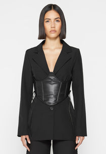 Blazer with Leather Corset - Black