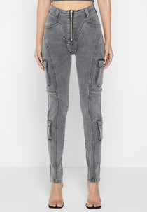 Cargo Pocket Skinny Jeans - Washed Grey