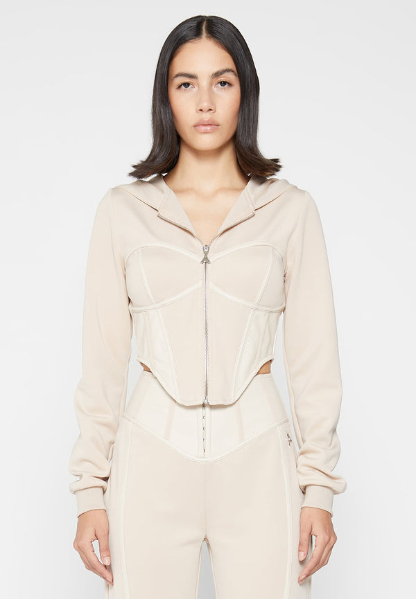 Corset Hoodie with Leather - Beige