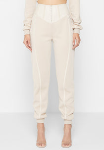 Corset Joggers with Leather - Beige