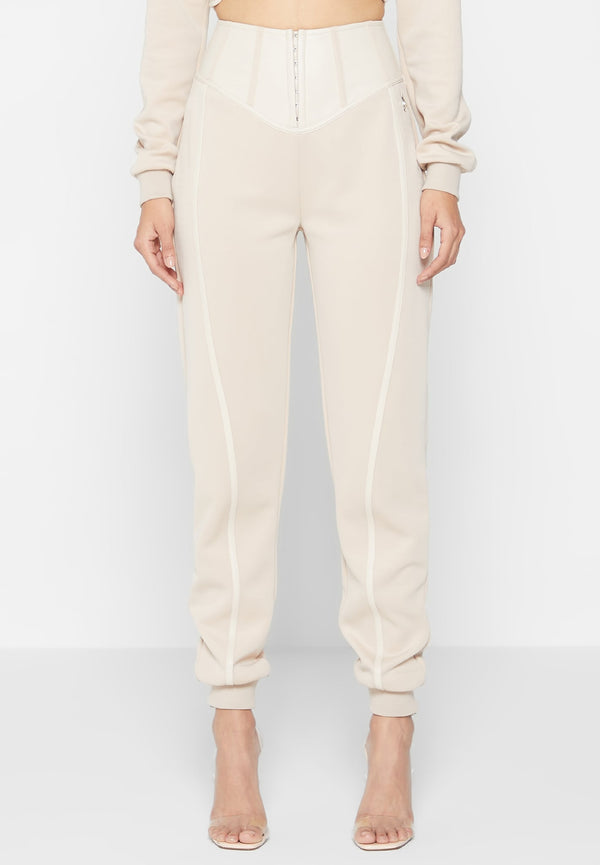 Corset Joggers with Leather - Beige