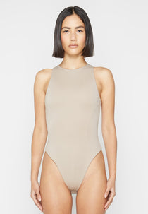 Racer Neck Bodysuit - Beige