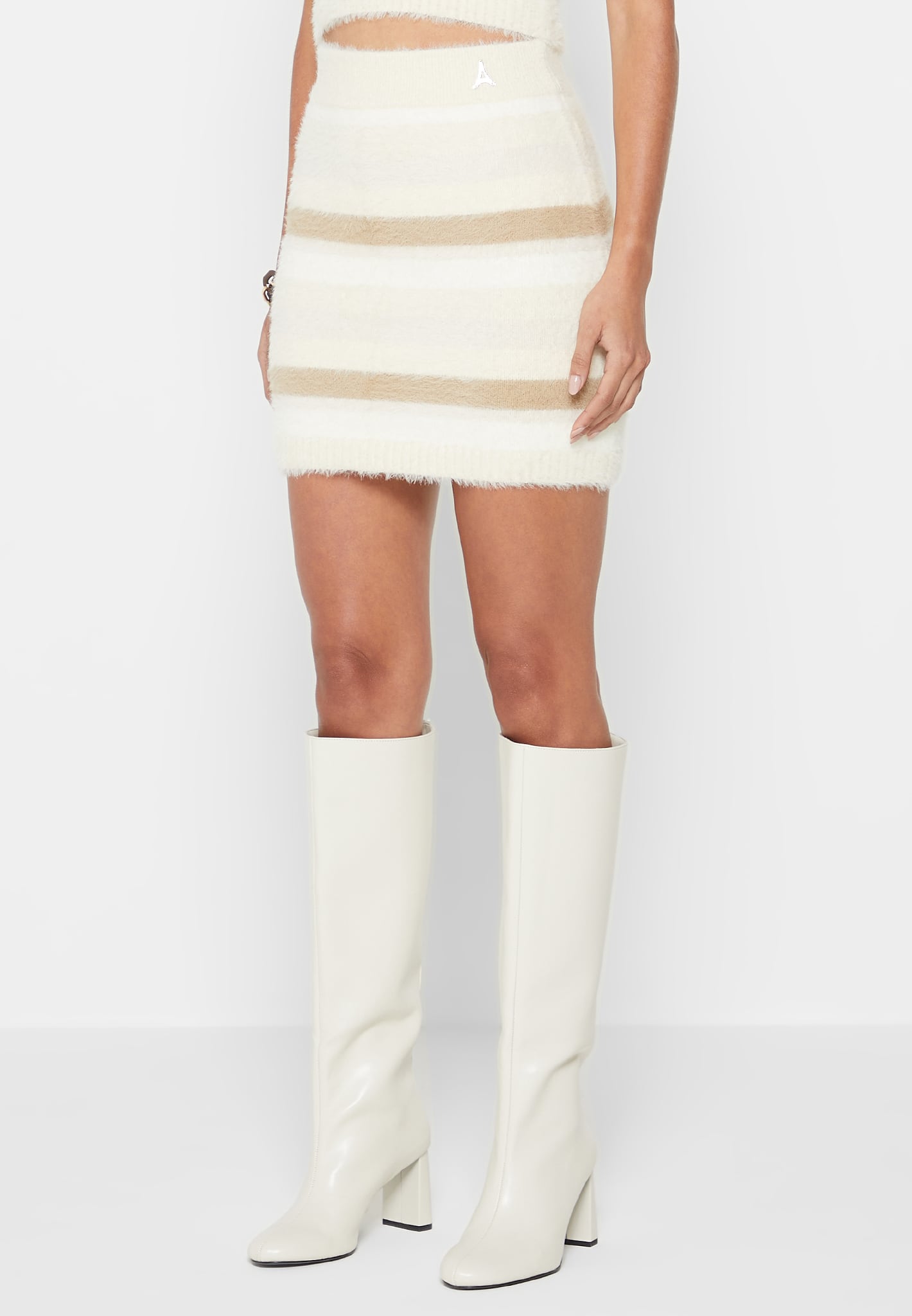 fuzzy-knit-striped-mini-skirt-beige