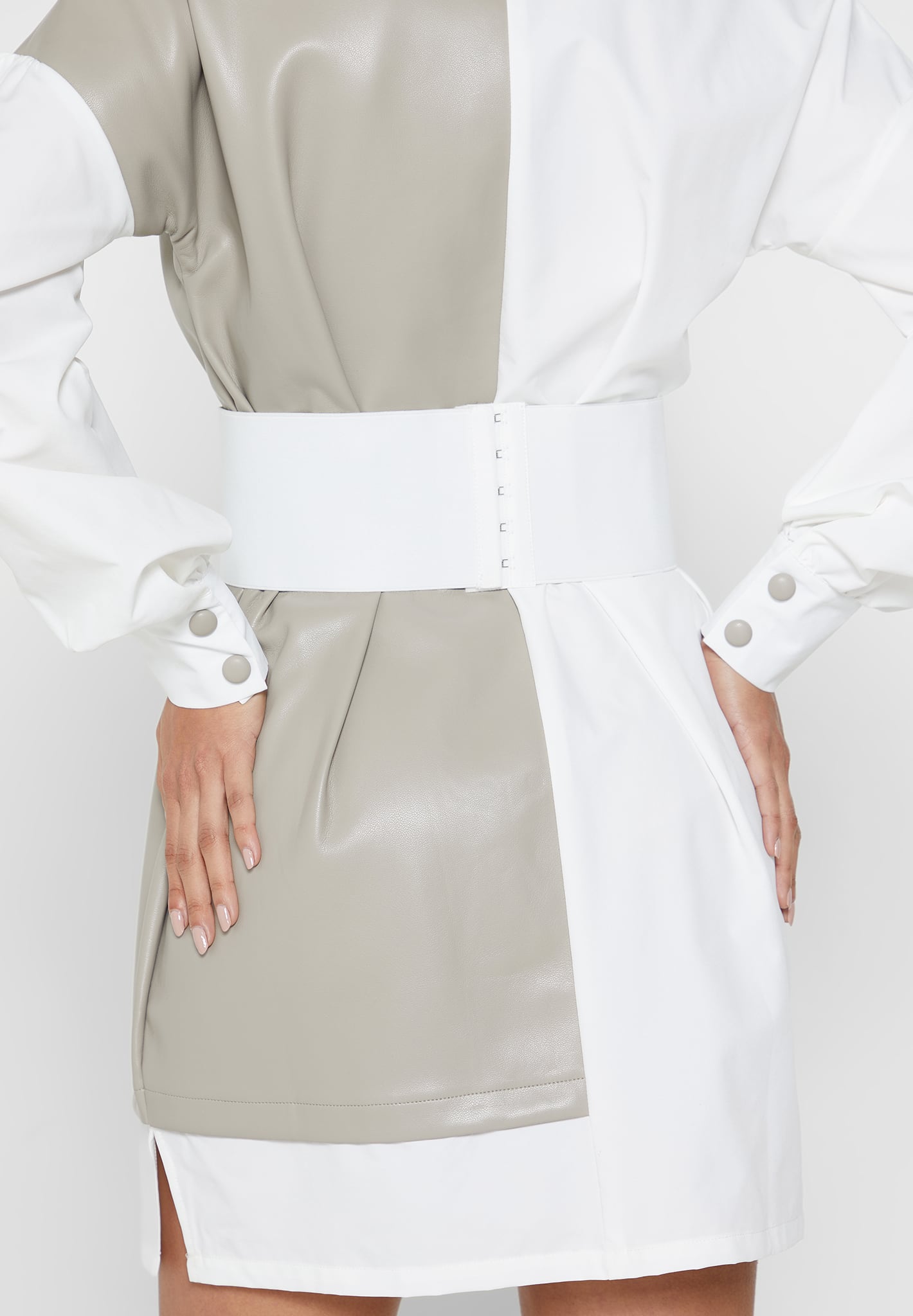 half-vegan-leather-shirt-dress-white-beige