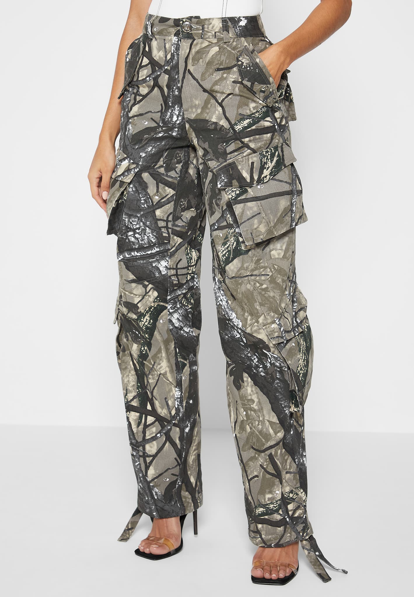 High Waisted Camo Cargo Pants Khaki Camo Maniere De Voir