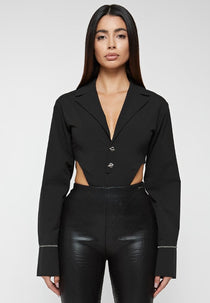 High Leg Blazer Bodysuit - Black