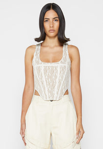 Lace with Leather Corset Top - Beige